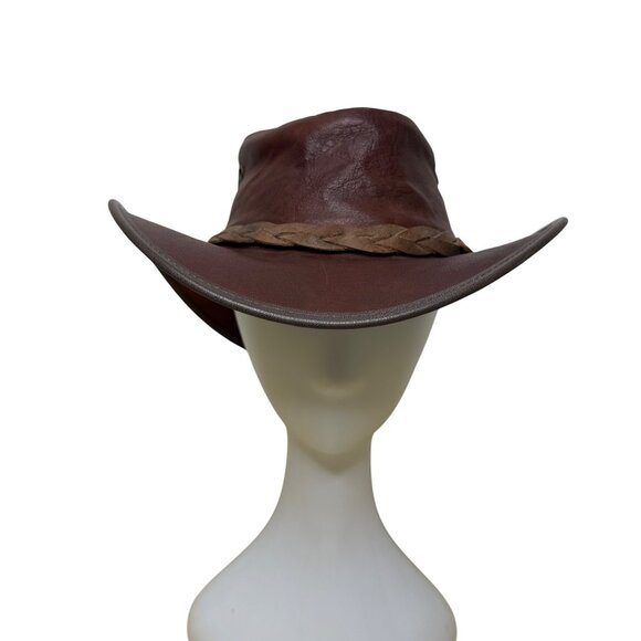 Vintage 1019 Barmah Men Brown Kangaroo Leather Waterproof Sundowner Hat Size M - Picture 1 of 9